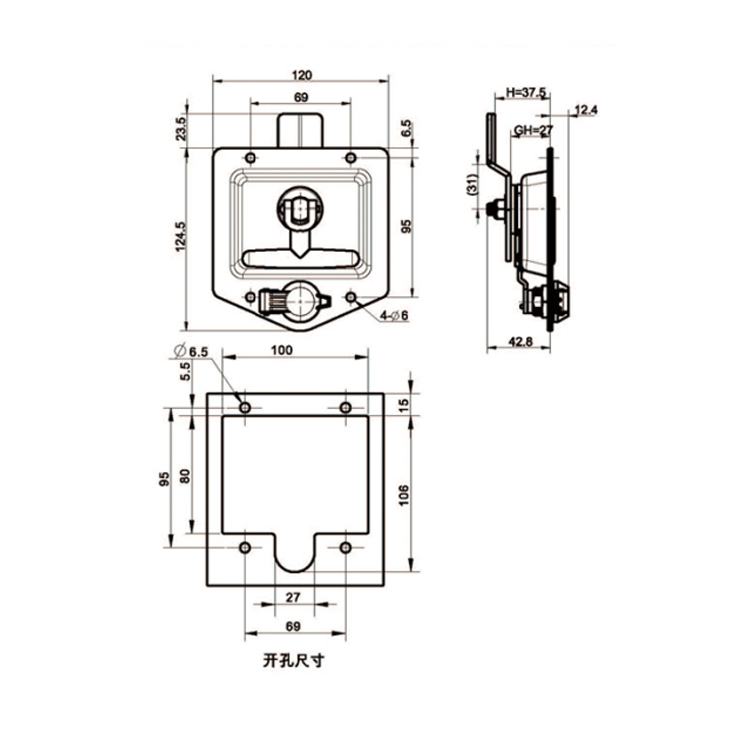 Paneeltype T-hendel Cam Lock-A7821