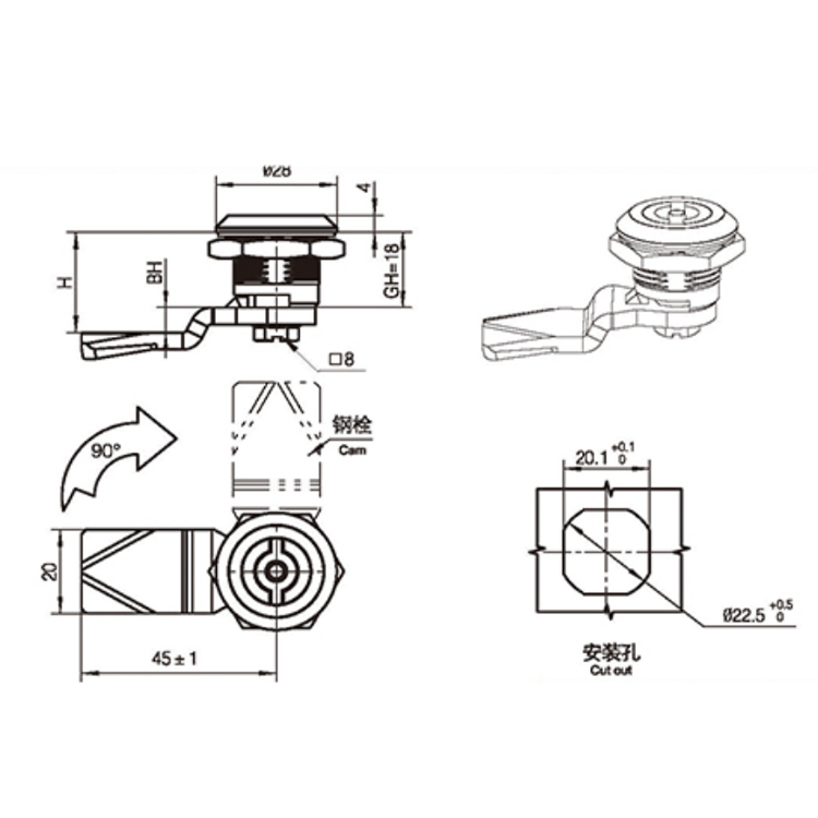 Buitenste positioneringstool Type Cam Lock-A6012