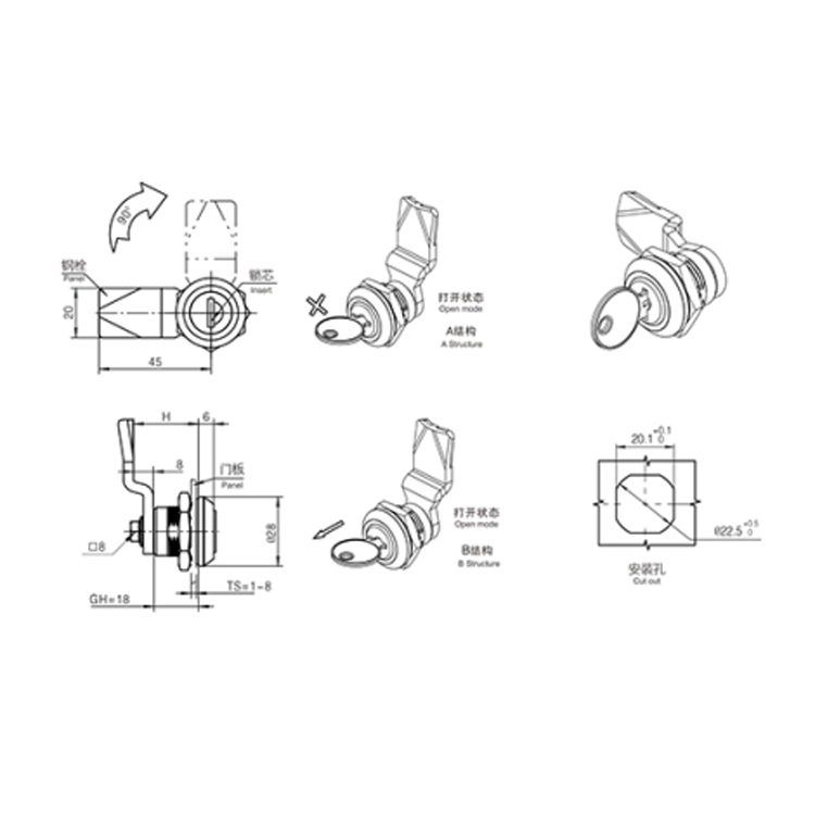 Cilindrische Kern Cam Lock-A604