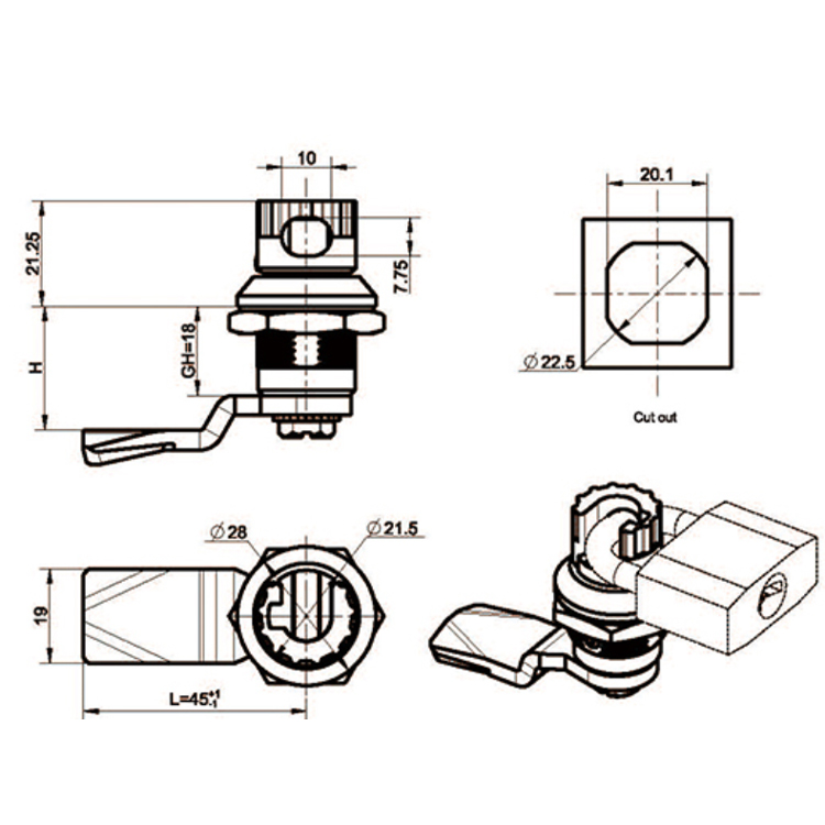 Knop Type Hangslot Type Cam Lock-A6041