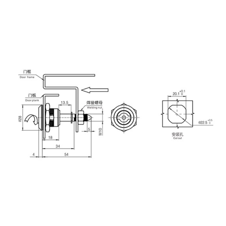 Knop Type Hangslot Type Cam Lock-A6051
