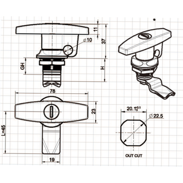 Hangslot met T-handgreep Cam Lock-A6072