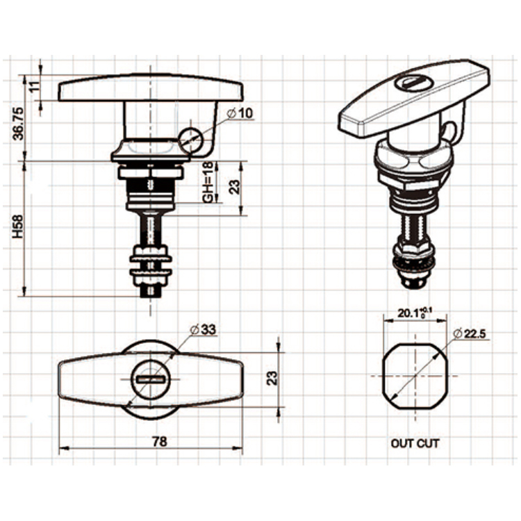 Type hangslot met T-handgreep Verstelbaar tongslot-A6074
