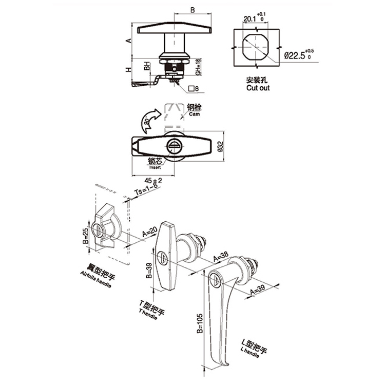 Type handgreep nokkenslot, zwart, met slot Core-A6091-1111