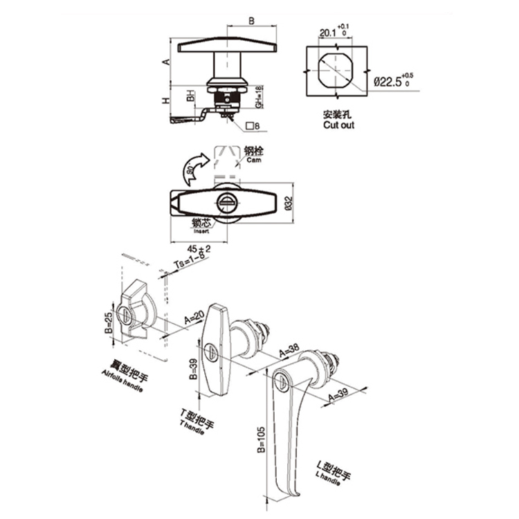 Vleugelhandgreep Type Cam Lock-A6091