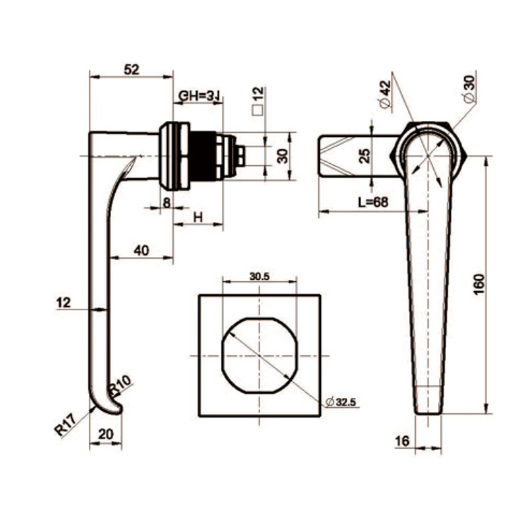 Roestvrijstalen heavy-duty L-handgreep Cam Lock-A6095-1