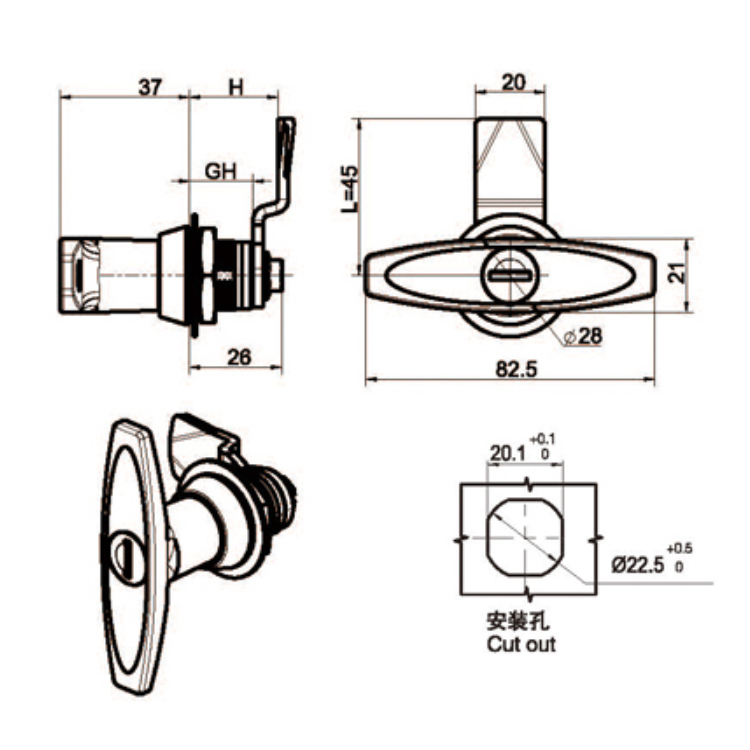 T-handgreep Cam Lock-A6096