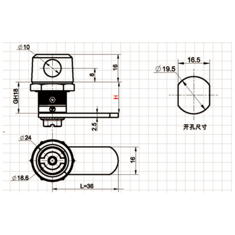 Type gereedschap Type hangslot Cam Lock-A6208-1