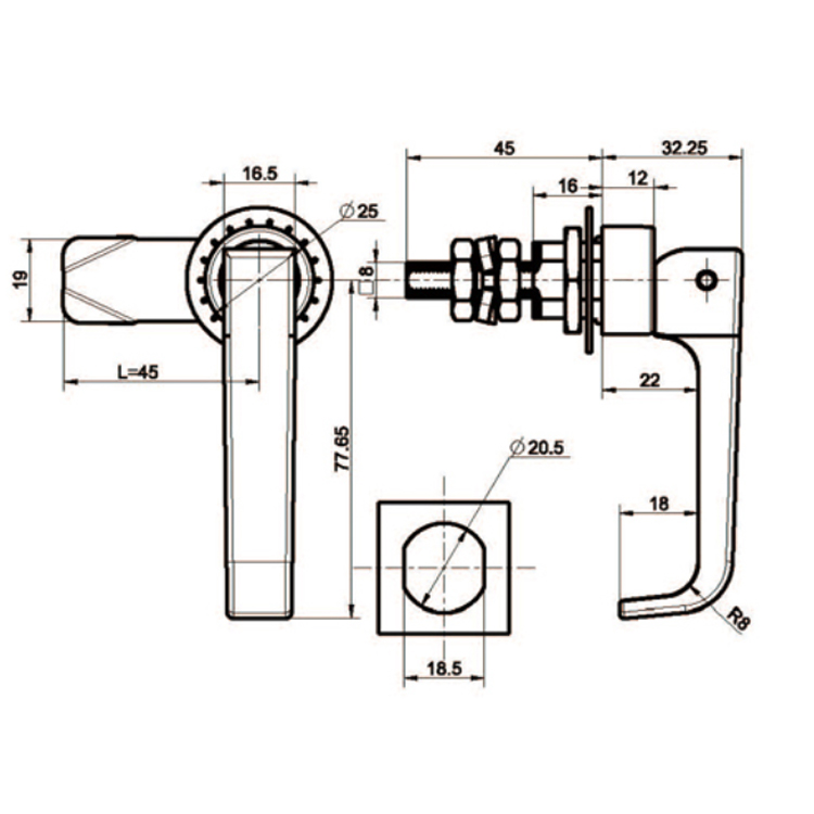 Middelgrote L-handgreep trektype compressieslot-A6242